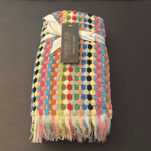 2pc RACHEL ZOE Made In Turkey Bath Hand Towel Set With Fringe - Dotty - Multi